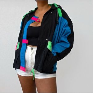 Black Blue Green Pink Neon American Idea 90s Vintage Windbreaker